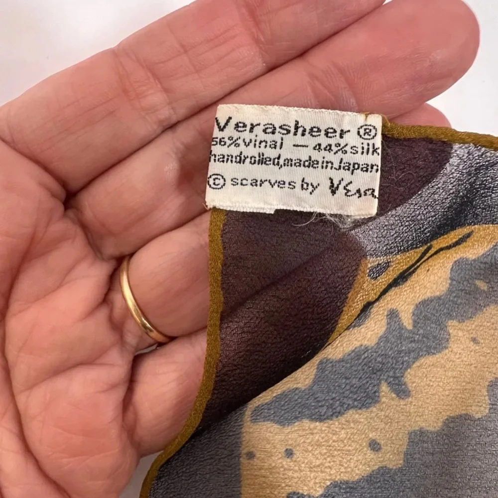 Vintage Vera Neumann Black and Gold Sheer Scarf Scarves by Vera 25” X 25”